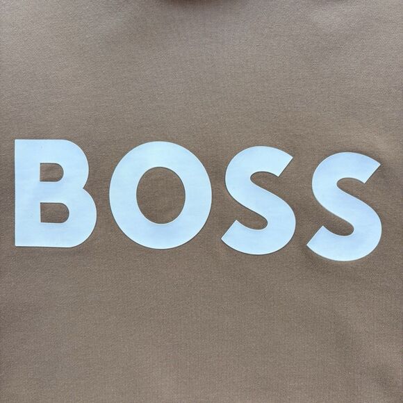 HUGO BOSS Sullivan Hoodie Men Large Heavyweight Cotton Terry Oversize Fit Tan - Picture 6 of 11